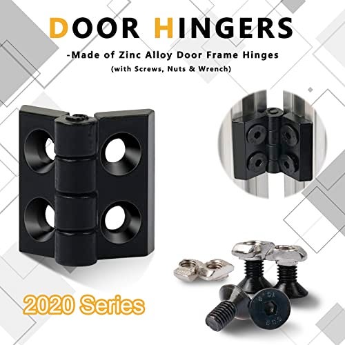 KOOTANS 2 Sets 2020 Series Door Handle and Frame Hinges Install Kit for 20x20 Aluminum Extrusion Profile Slot 6mm-4pcs Zinc Alloy Hinges, 2pcs Aluminum Handles with T-Nuts Hex Screws Wrench - Image 4