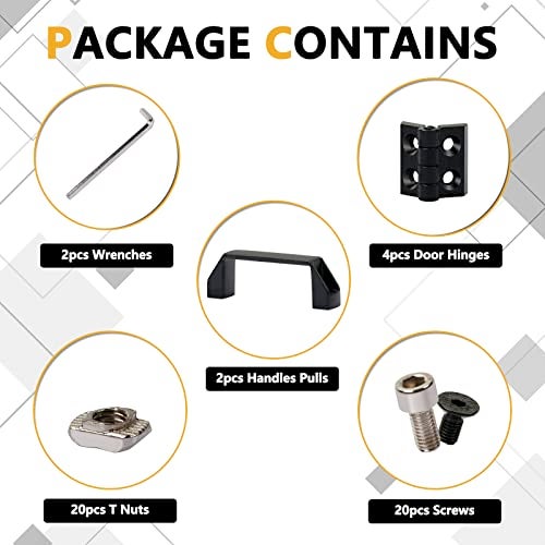 KOOTANS 2 Sets 2020 Series Door Handle and Frame Hinges Install Kit for 20x20 Aluminum Extrusion Profile Slot 6mm-4pcs Zinc Alloy Hinges, 2pcs Aluminum Handles with T-Nuts Hex Screws Wrench - Image 3