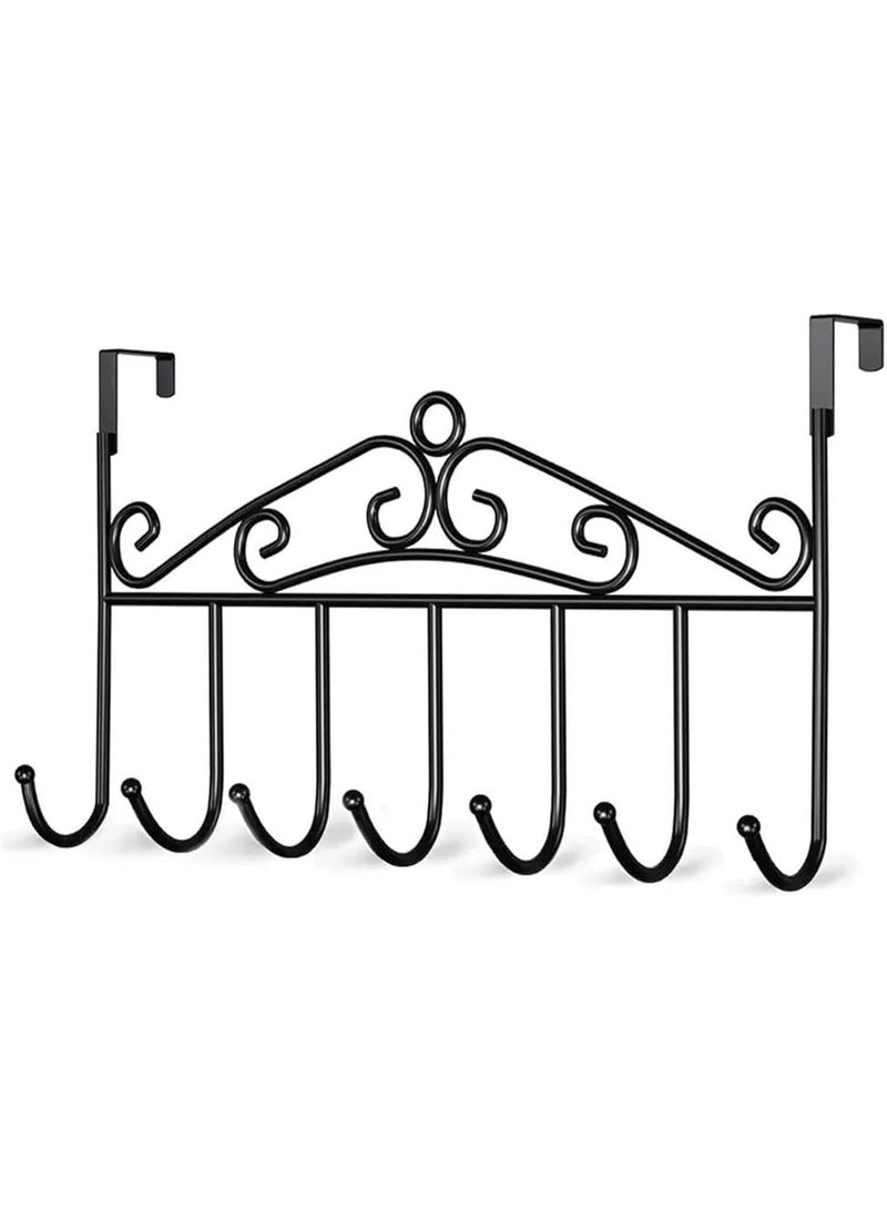 Dunekart Over The Door Hooks 7-Hook Rack, Heavy Duty Stainless Steel Hanger Organizer for Coats Towels Robes Bags Clothes, No Drill Metal Door Storage - Black - Image 2