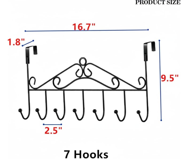 Dunekart Over The Door Hooks 7-Hook Rack, Heavy Duty Stainless Steel Hanger Organizer for Coats Towels Robes Bags Clothes, No Drill Metal Door Storage - Black - Image 4