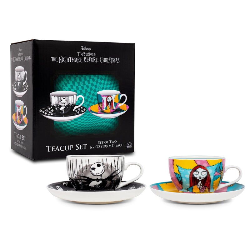 Silver Buffalo Disney Nightmare Before Christmas Jack and Sally Ceramic Tea Cup Set, 6.7 Ounces - Image 2