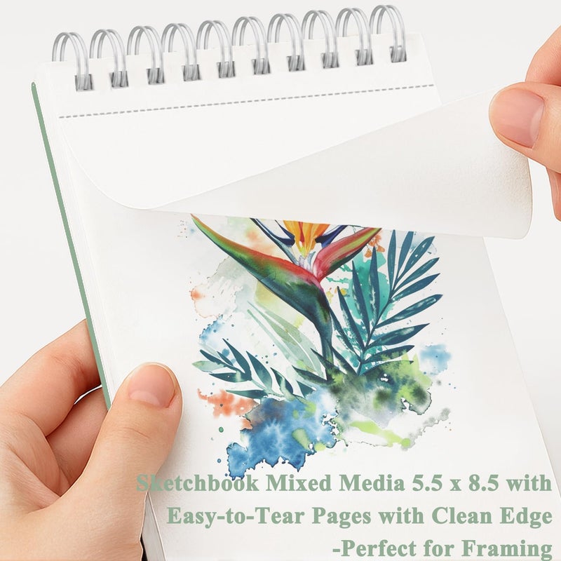 Fuxi Small Mixed Media Sketchbook, 2-Pack - 5.5" x 8.5" | 110lb/180gsm Mixed Media Paper for Watercolor, Acrylic, Ink, Pencil, 50 Sheets Per Pad. - Image 5