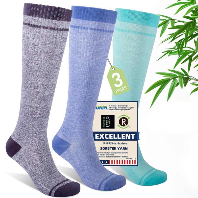 Iambamboo Mens Compression Socks for Men Women (3 Pairs) 15-20 mmHg Bamboo Viscose Knee High Sock for Travel S/M (Purple&Lavender&Turquoise) - Image 1