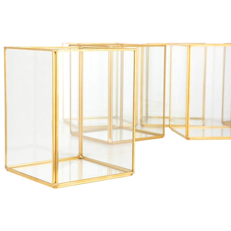 Koyal Wholesale Koyal Wholesale Gold Geometric Hurricane Candleholders Set of 6 for Wedding Centerpiece Gold Lanterns for Centerpieces Home Decor Patio Decor 