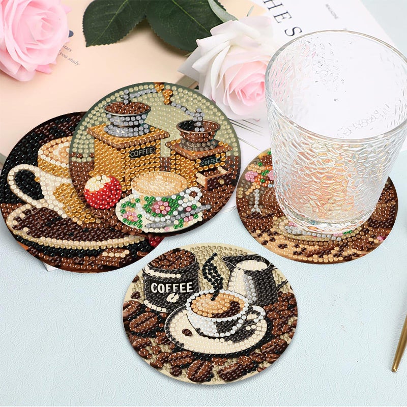 MBNTJHT 8 Pcs Coffee Diamond Art Coasters Kits with Cork Base,Diamond Painting Coasters with Holder for Adult Beginners,DIY Drink Coaster Art Craft Supplies for Home Decor 4x4 Inch. - Image 4