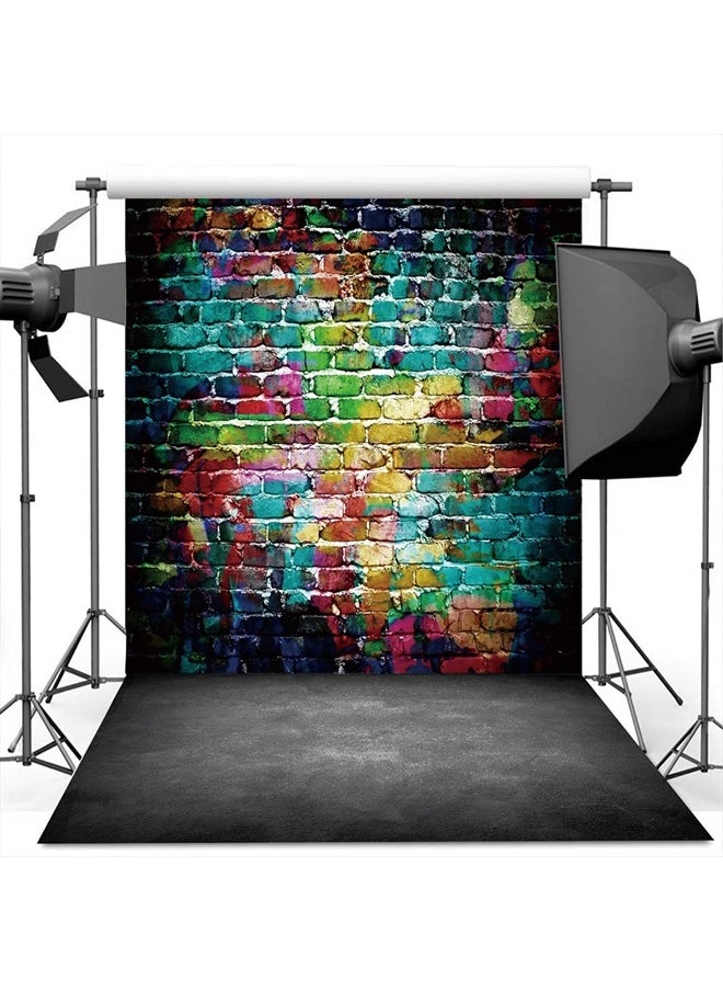 Dudaacvt Graffiti Photography Backdrop, 5x7 ft Colorful Brick Wall Vintage Cement Floor Backdrop for Studio Props Photo Background  - Image 1