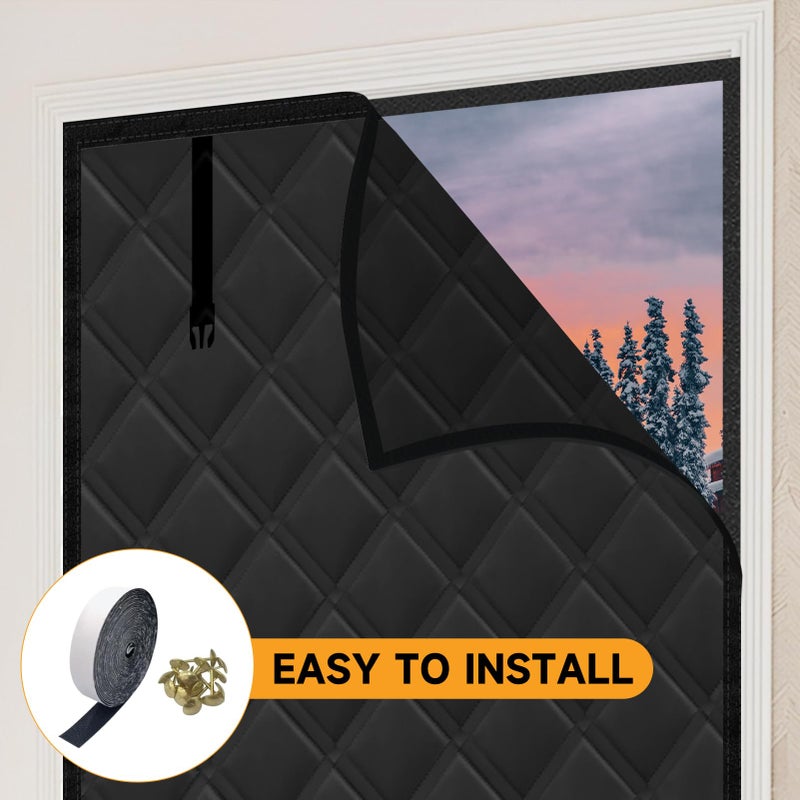 Skloopearg Winter Insulated Window Curtain 39"x63", Oxford Cloth Thermal Insulated Window Cover with Buckles,Heavy Duty Window Insulation Kit Fits Windows Size up to 38"x62",Black - Image 3