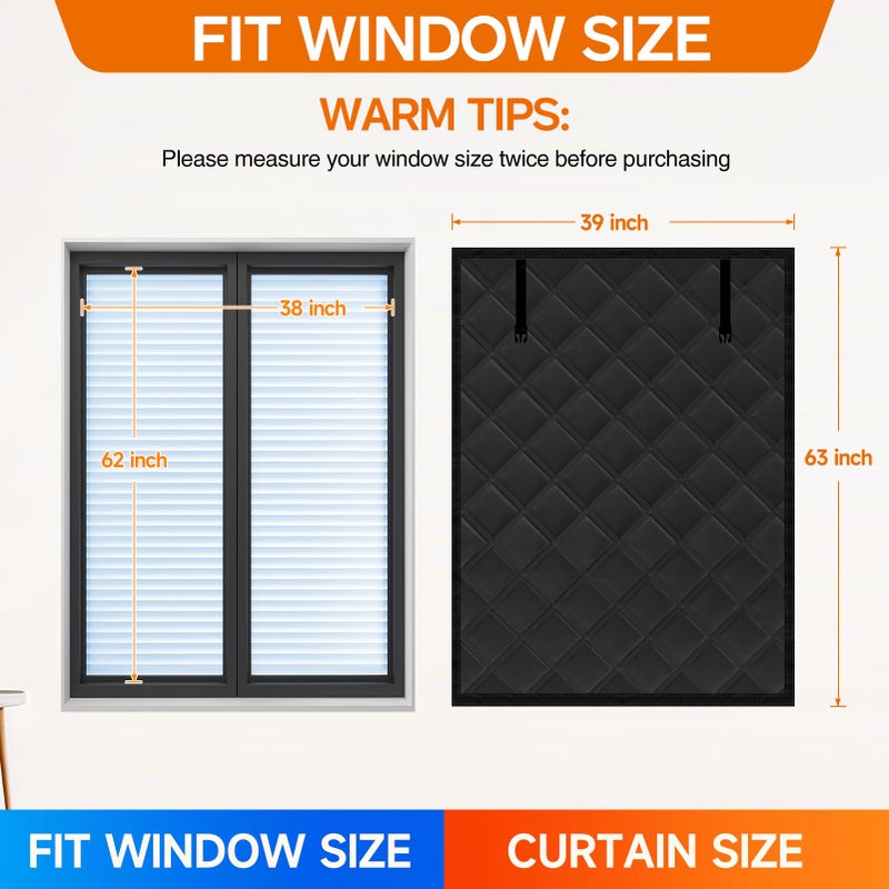 Skloopearg Winter Insulated Window Curtain 39"x63", Oxford Cloth Thermal Insulated Window Cover with Buckles,Heavy Duty Window Insulation Kit Fits Windows Size up to 38"x62",Black - Image 2