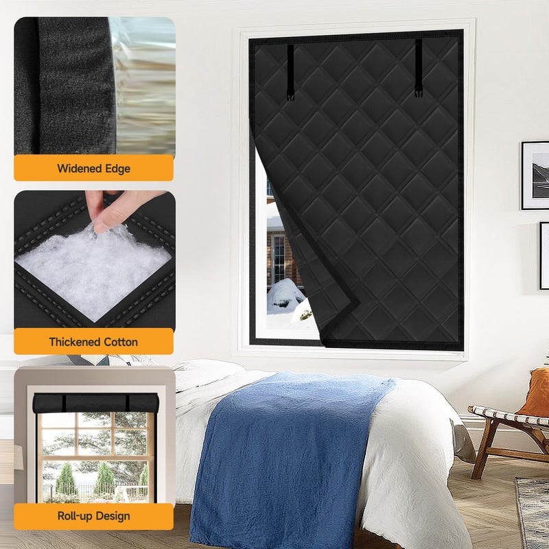 Skloopearg Winter Insulated Window Curtain 39"x63", Oxford Cloth Thermal Insulated Window Cover with Buckles,Heavy Duty Window Insulation Kit Fits Windows Size up to 38"x62",Black - Image 4