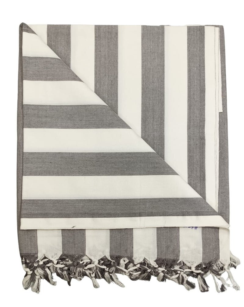 Arvore Bunkaar Pure Handloom 100% Soft Desi Bamboo Viscose Soft Bhagalpuri Andi Chadar/Summer Blanket/Khes/Top Sheet/AC Blanket/Odhne wali Chadar (Grey White, Striped, 1, Bhagalpuri Chadar) - Image 5