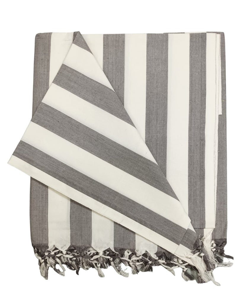 Arvore Bunkaar Pure Handloom 100% Soft Desi Bamboo Viscose Soft Bhagalpuri Andi Chadar/Summer Blanket/Khes/Top Sheet/AC Blanket/Odhne wali Chadar (Grey White, Striped, 1, Bhagalpuri Chadar) - Image 2
