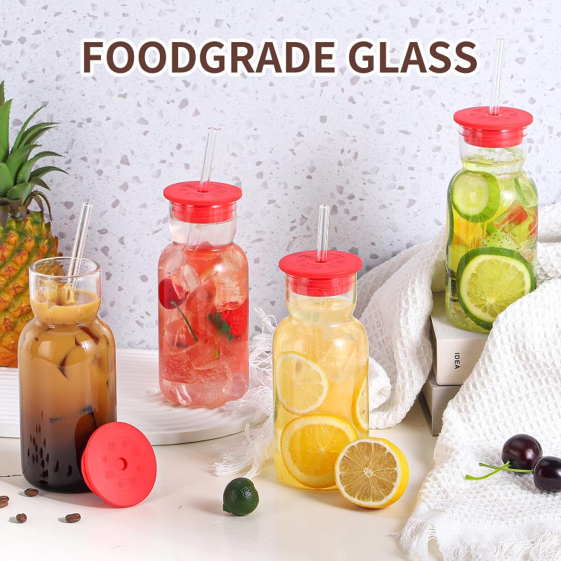 CWHHRN 17 oz Glass Cups with Lid and Straw, Glass Tumbler with Straw and Lid, Vintage Glassware for Whiskey Cocktail Beer Juice, Iced Coffee Cups with Lid (4 PACK) - Image 3