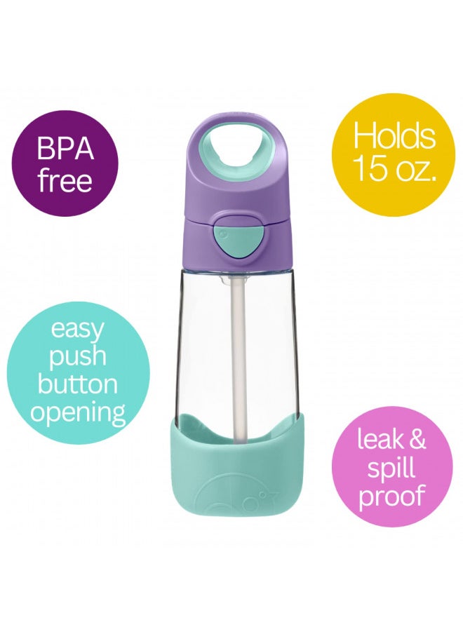 b.box b.box Tritan Drink Bottle for Kids Toddlers, Water Bottle w/Flip Straw and Spill Proof Lid, Cool Modern Child Friendly Design, Best for After Sippy Cup, BPA Free Plastic, 15oz, Lilac Pop  - Image 4