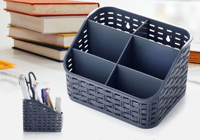 Entisia Multipurpose Storage Organizer Plastic Spoon Holder,Pencil Stand,Dressing Table Organizer,Toothbrush Stand,Remote & Mobile Stand with 6 Sections for Kitchen,Bedroom,Office,Bathroom,20X15X5 Cm - Image 2