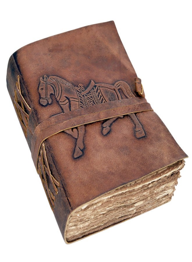 cuero Leather Journal Notebook Handmade Travel Vintage Bound Journal for Men for Women Deckle Edge Paper with Old Fashioned Perfect Paper for Writing, Horse Rider Theme Genuine Leather Travel Diary (8 by 6 inch) - Image 1