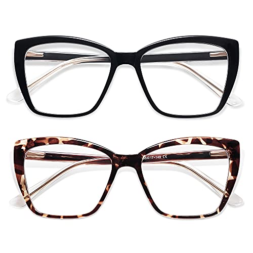 AMOMOMA Trendy TR90 Oversized Blue Light Reading Glasses Women,Stylish Square Cat Eye Glasses AM6031 C1+C6 1.75 x - Image 1