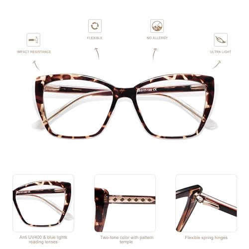 AMOMOMA Trendy TR90 Oversized Blue Light Reading Glasses Women,Stylish Square Cat Eye Glasses AM6031 C1+C6 1.75 x - Image 5