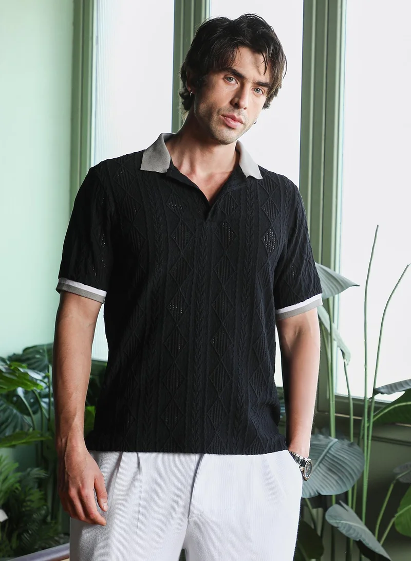 CAHOOT Men's Onyx Black Plain/Basic T-Shirt For Casual Wear | Polo Collar | Short Sleeve | Button Closure | Polyester Blend T-Shirt Crafted With Comfort Fit For Everyday Wear