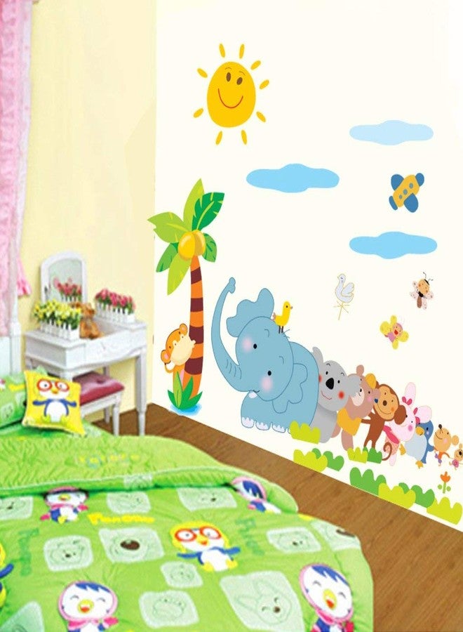 DREAM DECALS ملصق حائط من DREAM DECALS بتصميم حيوانات كرتونية لطيفة من الغابة، ملصق زخرفي لغرفة الأطفال - غرفة الرضع - فينيل ذاتي اللصق - مقاس 120 × 30 سم - JC01 - Image 5