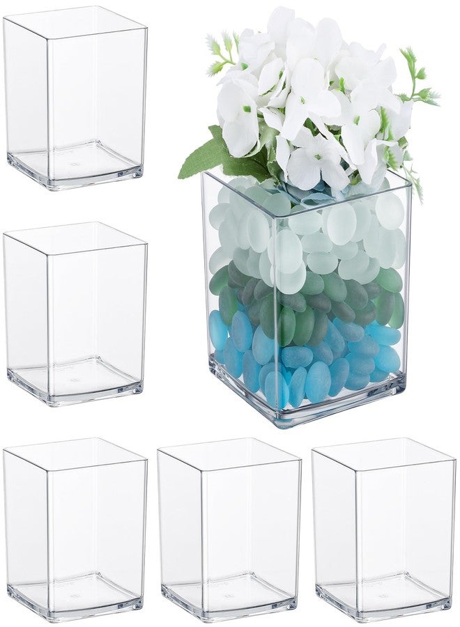 Suream 4"x4"x4" Square Flower Vase, 6 Packs Clear Plastic Vase Cube Flower Vase Bulk for Centerpieces, Acrylic Cube for Plant Candle Wedding Home Office Floral Decor - Image 1