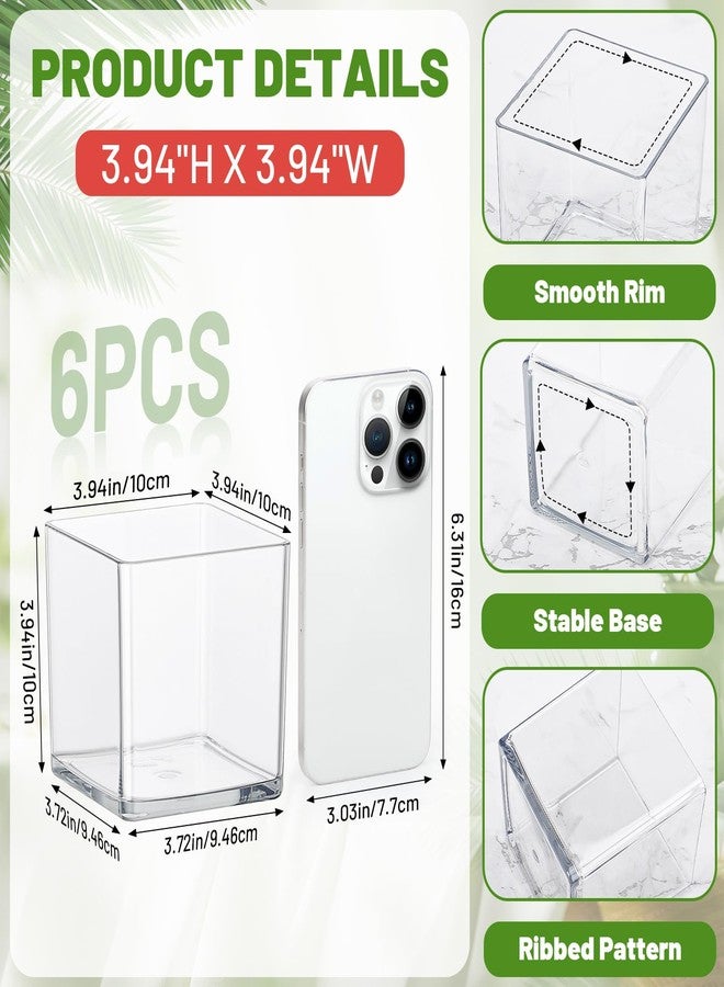 Suream 4"x4"x4" Square Flower Vase, 6 Packs Clear Plastic Vase Cube Flower Vase Bulk for Centerpieces, Acrylic Cube for Plant Candle Wedding Home Office Floral Decor - Image 2