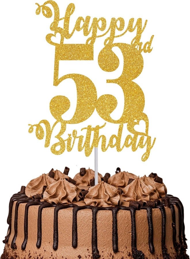 TrifleArte Happy 53rd Birthday Cake Topper | Glitter Gold Cake Topper for Birthday | Reusable & Elegant Cake Décor for Girls, Boys, Adults | Pre-Assembled Cake Decoration Topper - Image 1