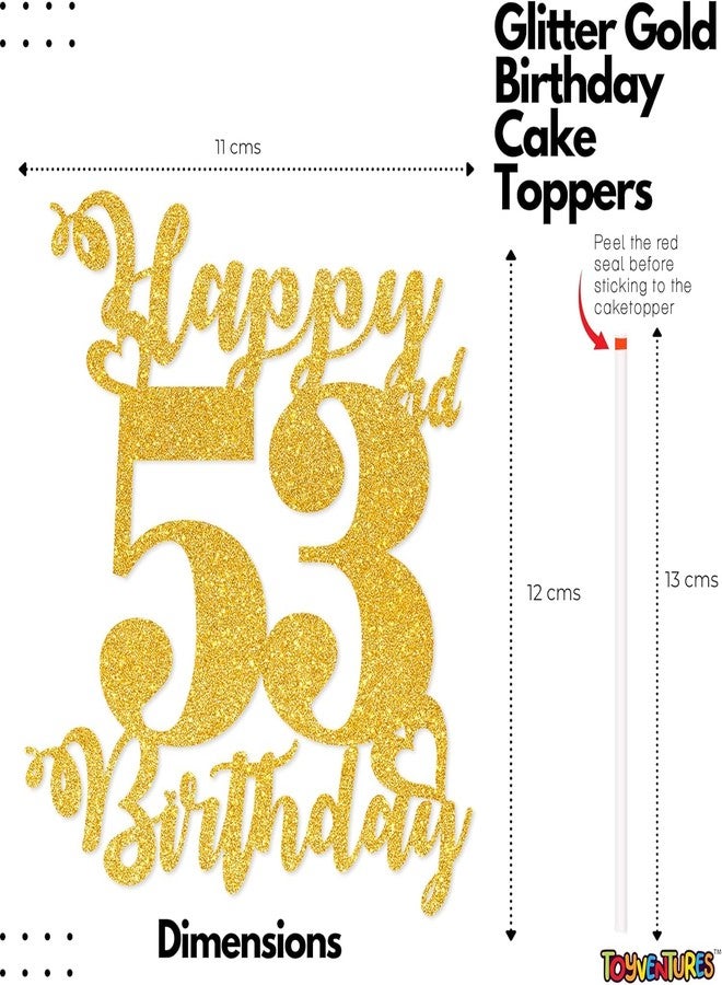 TrifleArte Happy 53rd Birthday Cake Topper | Glitter Gold Cake Topper for Birthday | Reusable & Elegant Cake Décor for Girls, Boys, Adults | Pre-Assembled Cake Decoration Topper - Image 3