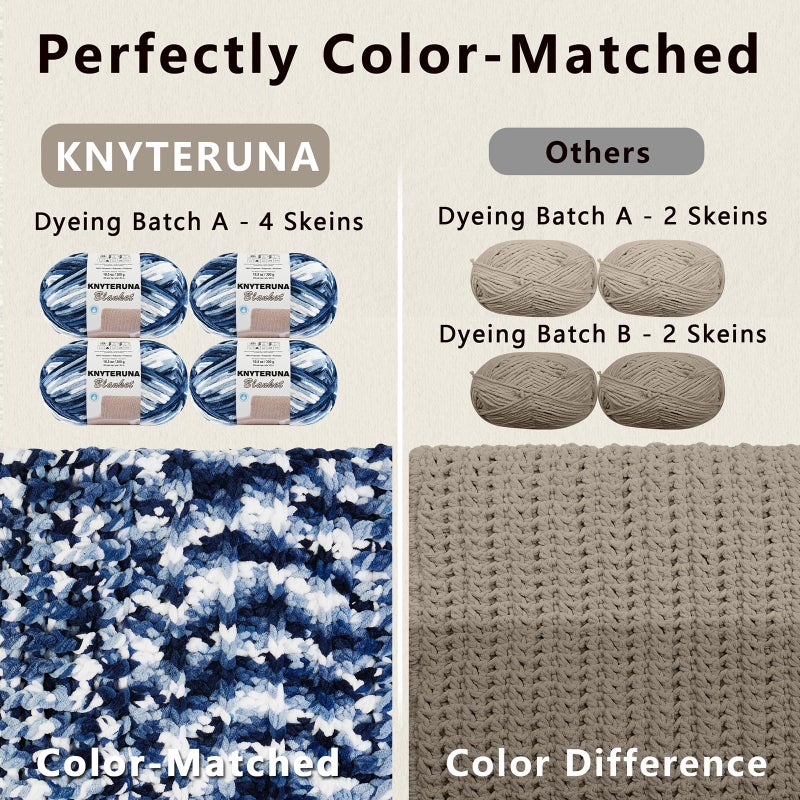 Knyteruna #6 Super Bulky Blanket Yarn for Crocheting - 4 Skeins(Each 10.5oz/300g, 220yds/201m), Chunky Chenille Thick Plush Big Soft Yarn for Crocheting Knitting Blankets, Black & Grey & White - Image 3