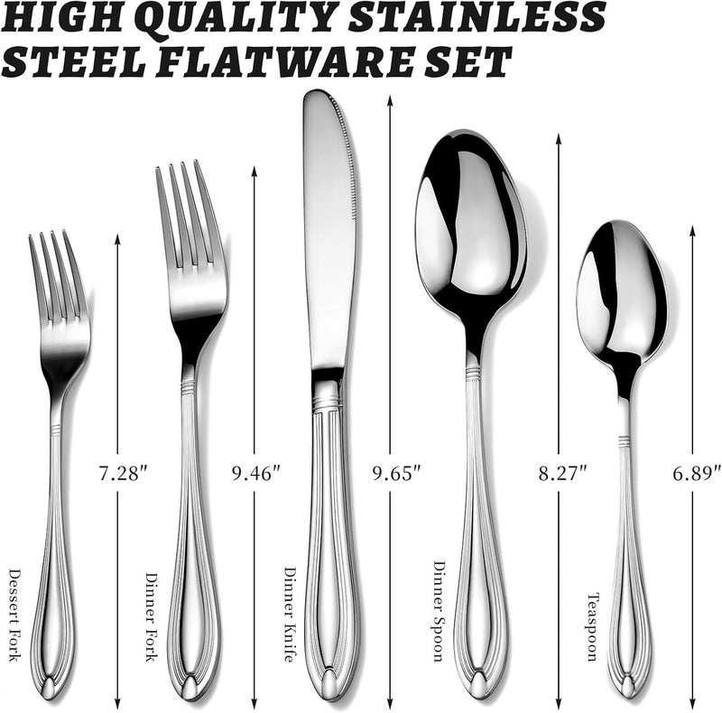 TIVOLI 20 Piece Silverware Set for 4 Stainless Steel Flatware Serving Sets Mirrored Polishing Cutlery Set Include Knife Fork and Spoon for Home Kitchen Wedding Housewarming Gift - Image 2