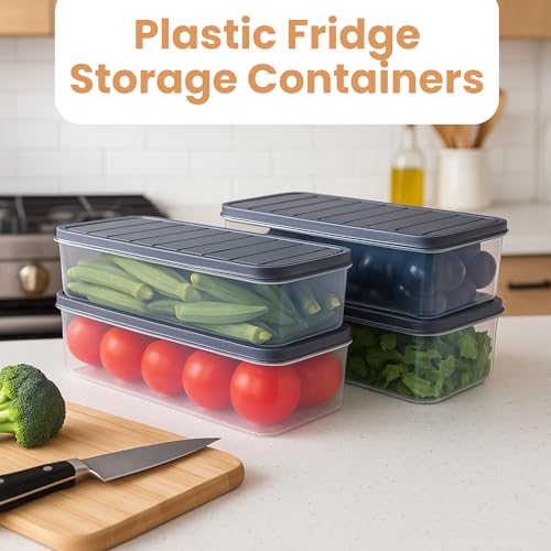 MACHAK Plastic Fridge Storage Containers, Food Storage Organizer Boxes For Kitchen With Lid, 1200 Ml (2), Grey - Image 2
