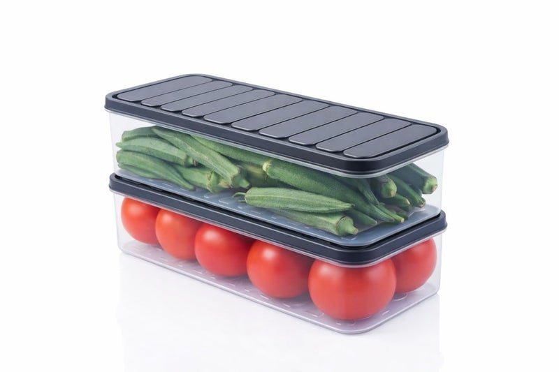 MACHAK Plastic Fridge Storage Containers, Food Storage Organizer Boxes For Kitchen With Lid, 1200 Ml (2), Grey - Image 1