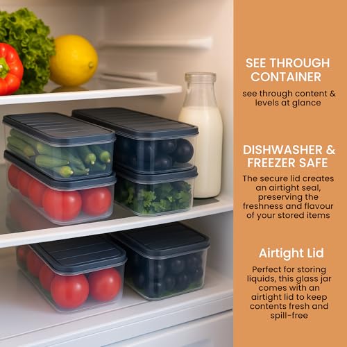 MACHAK Plastic Fridge Storage Containers, Food Storage Organizer Boxes For Kitchen With Lid, 1200 Ml (2), Grey - Image 5