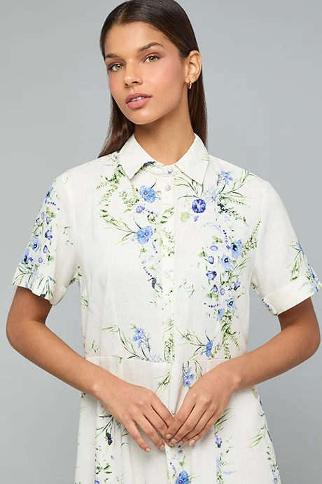 أر أند بي Printed Shirt Dress with Short Sleeves