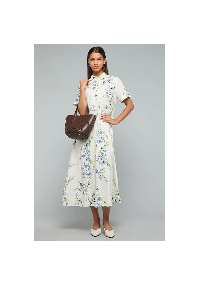 Printed Shirt Dress with Short Sleeves