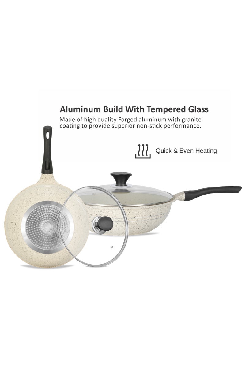 Sonex Eden 30cm Die-Cast Wok Pan with Marble Coating & Glass Lid-White - Image 5