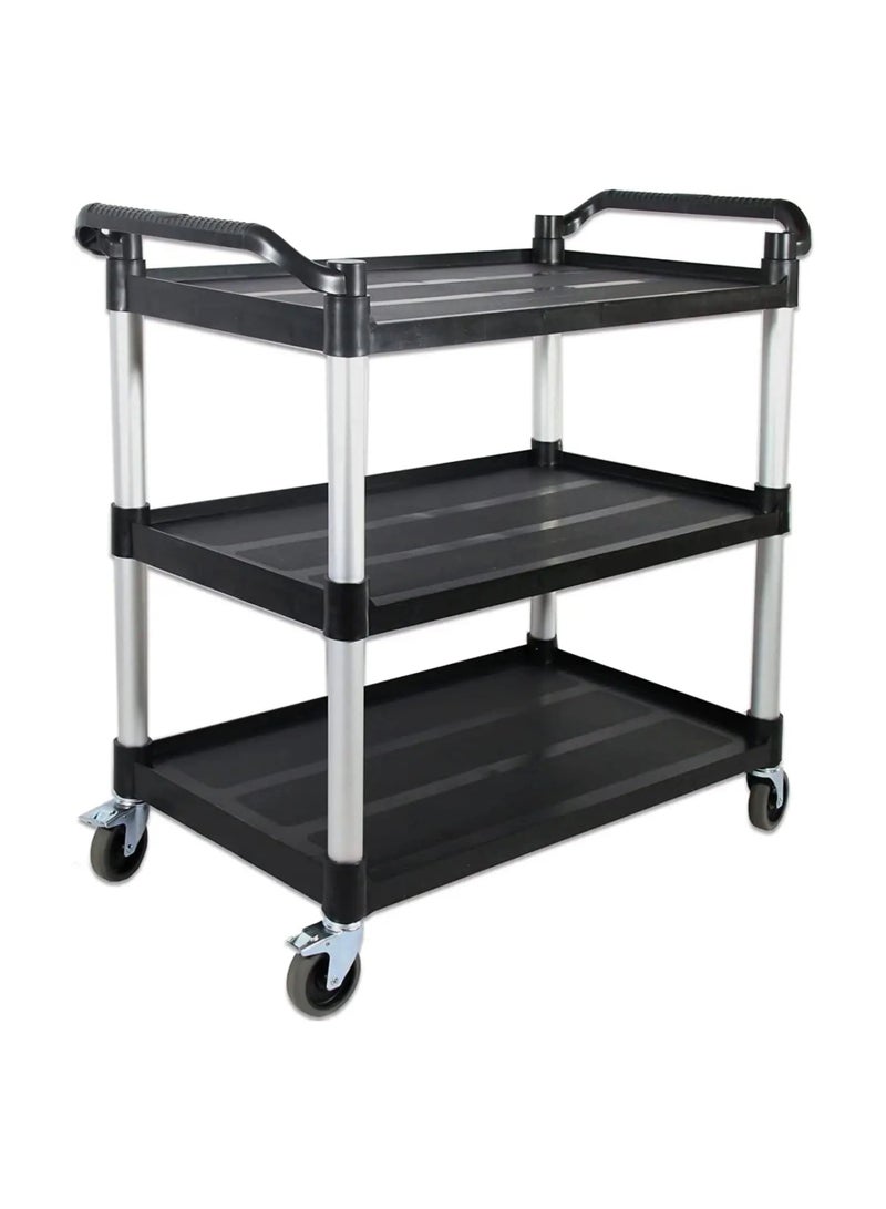 Amber Home 3-Tier Rolling Utility Cart Service Trolley Suitable For Kitchens, Catering Halls, Food Service, Hotels, & Homes 360-Degree Rotating Swivel Wheels Plastic Matte Finish Grey