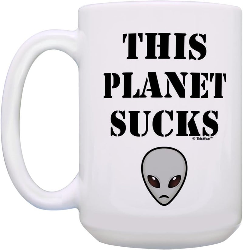 ThisWear Halloween Coffee Mug This Planet Sucks Alien UFO 2 Pack 15oz Ceramic Coffee Mug Set - Image 3