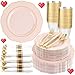 Liacere 350PCS Pink Plates DisposablePinK Plates 50guest Baroque Plastic Dinnerware include 100Plates 50Pack Pre Rolled Napkins with Silverware 50Cups Perfect for Valentines DayGalentines Day - Image 1