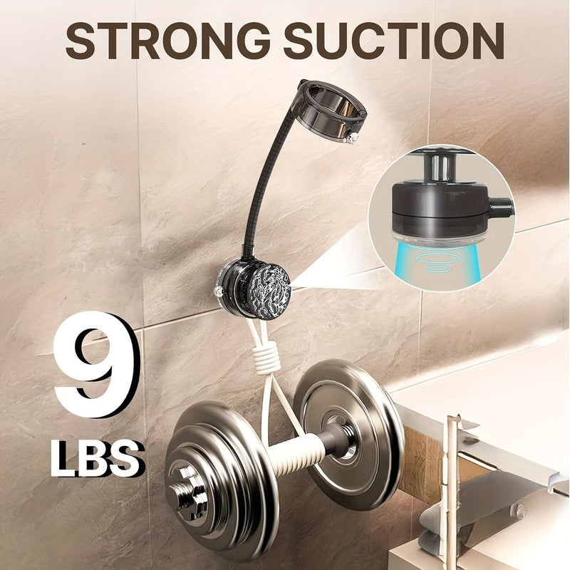 حامل مجفف الشعر العالمي متعدد الاستخدامات بزاوية دوران 360 درجة وقابل لتعديل الارتفاع، صندوق تخزين شفاف لتثبيت على جدار الحمام مع خطاف مرن لربطات الشعر ومنظم للأسلاك، لا يتطلب أي حفر. - Image 4