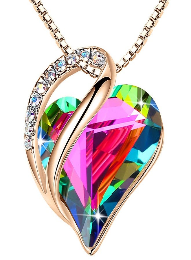Leafael Rose Gold Plated Necklace for Women: Heart Shaped Rainbow Black Healing Crystal Center, Dazzling Cubic Zirconia, Hypoallergenic Chain (18"+2"), Jewelry Gifts for Anniversaries and Birthdays - Image 1