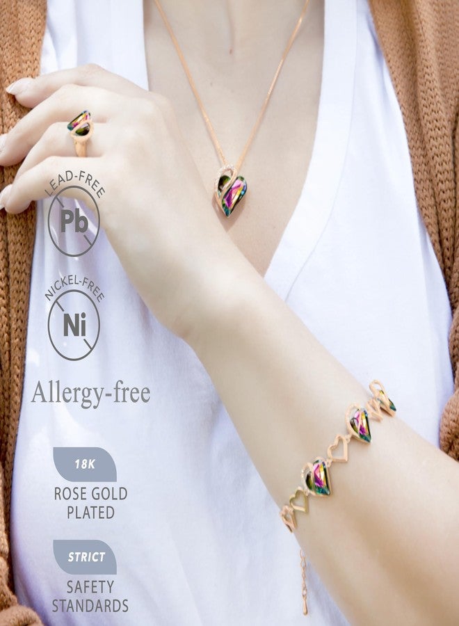 Leafael Rose Gold Plated Necklace for Women: Heart Shaped Rainbow Black Healing Crystal Center, Dazzling Cubic Zirconia, Hypoallergenic Chain (18"+2"), Jewelry Gifts for Anniversaries and Birthdays - Image 2