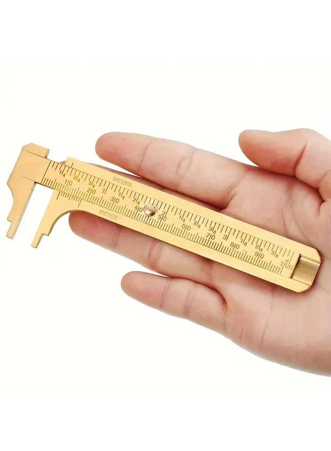 Mini Vernier Caliper 100mm Brass Pocket Size Metal Measuring Tool Double Scales Metric Imperial MM Inch Portable Ruler Earthy Yellow - Image 2