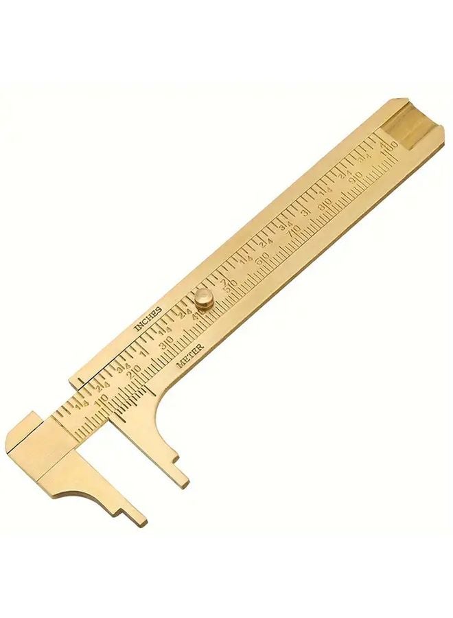 Mini Vernier Caliper 100mm Brass Pocket Size Metal Measuring Tool Double Scales Metric Imperial MM Inch Portable Ruler Earthy Yellow - Image 1