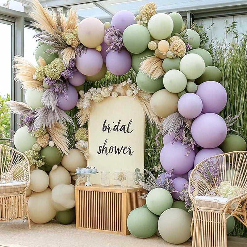 Partycus Dusty Green Purple Balloon Arch Kit Double Stuffed Pastel Light Lavender Olive White Sand Balloon Garland for Neutral Baby Shower Birthday Bridal Wedding Easter Party Decoration - Image 3