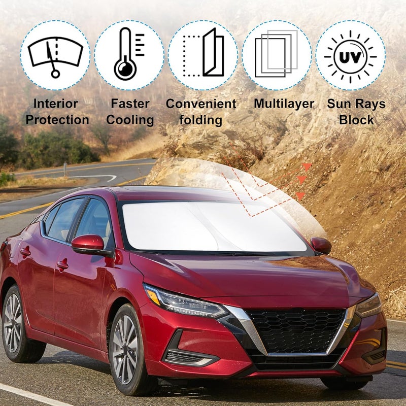 LHFLIVE Windshield Sun Shade Custom Fit for 2020 2021 2022 2023 2024 2025 Nissan Sentra Sedan Accessories Foldable Sunshade Sun Blocker Protect Car from Sun Rays & Heat Damage Keep Car Cooler - Image 2