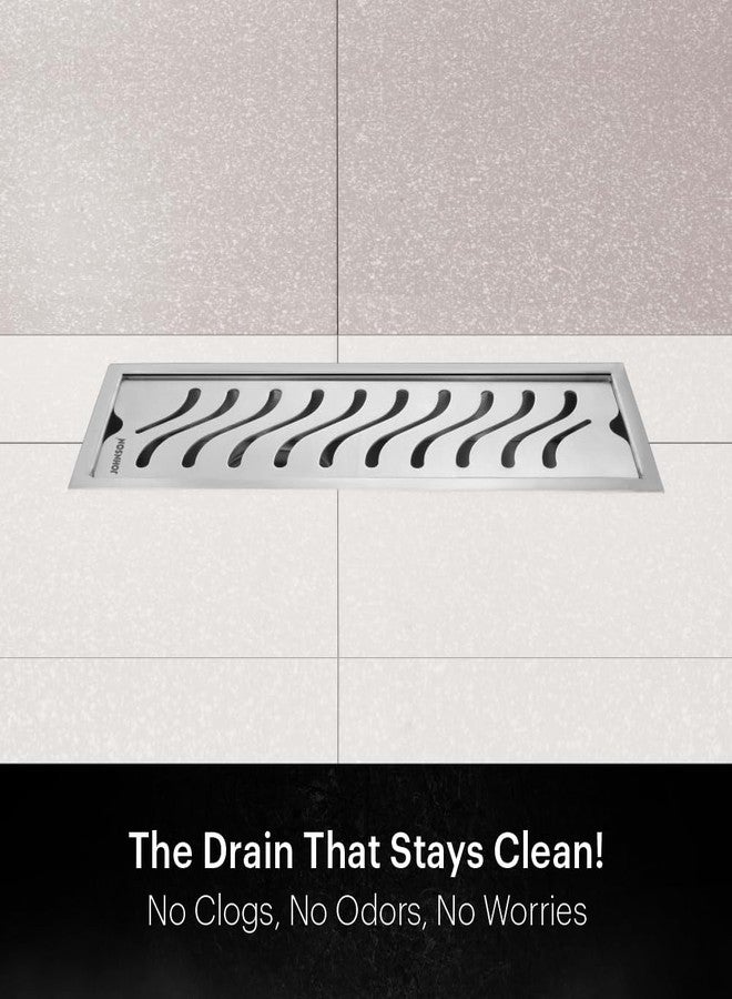Johnson Bathrooms Johnson Wave 4x12 inches Rectangle Shower Drain Channel | SS304 Grade Vertical Water Drain Channel| Floor Drain for Bathroom with Cockroach Trap | 2 Year Warranty (T3391C0 - Stainless Steel) - Image 2