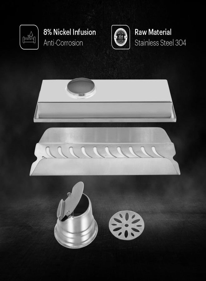 Johnson Bathrooms Johnson Wave 4x12 inches Rectangle Shower Drain Channel | SS304 Grade Vertical Water Drain Channel| Floor Drain for Bathroom with Cockroach Trap | 2 Year Warranty (T3391C0 - Stainless Steel) - Image 3