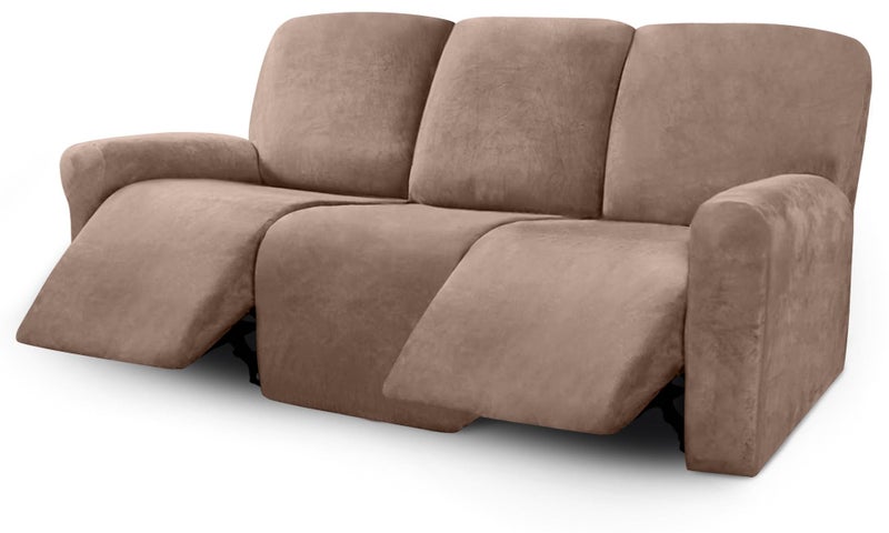 ULTICOR Velvet 8-Pieces Recliner Sofa Covers Stretch Reclining Couch Covers for 3 Cushion Reclining Sofa Slipcovers Furniture Covers Thick Soft Washable (3 Seater Recliner Cover, Sand) - Image 1