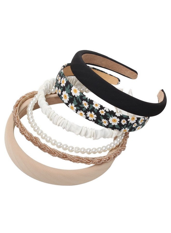 Cuizhiyu 6Pk Different Designs Headbands For Womennon Slip Flower Headbandcute Pearl Headbands For Girlstwisted Headbandblack White Solid Headbands Set - Image 1