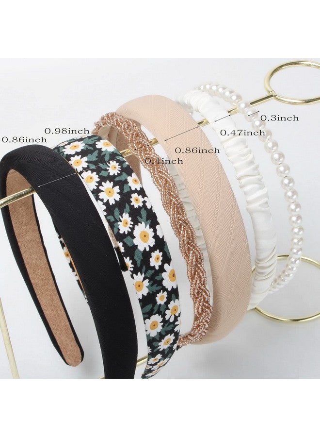 Cuizhiyu 6Pk Different Designs Headbands For Womennon Slip Flower Headbandcute Pearl Headbands For Girlstwisted Headbandblack White Solid Headbands Set - Image 4
